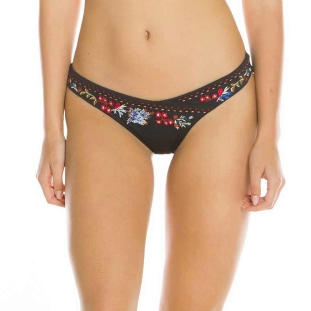 Agua Bendita Samara Serenade Embroidered Bikini Bottom Black Size XL